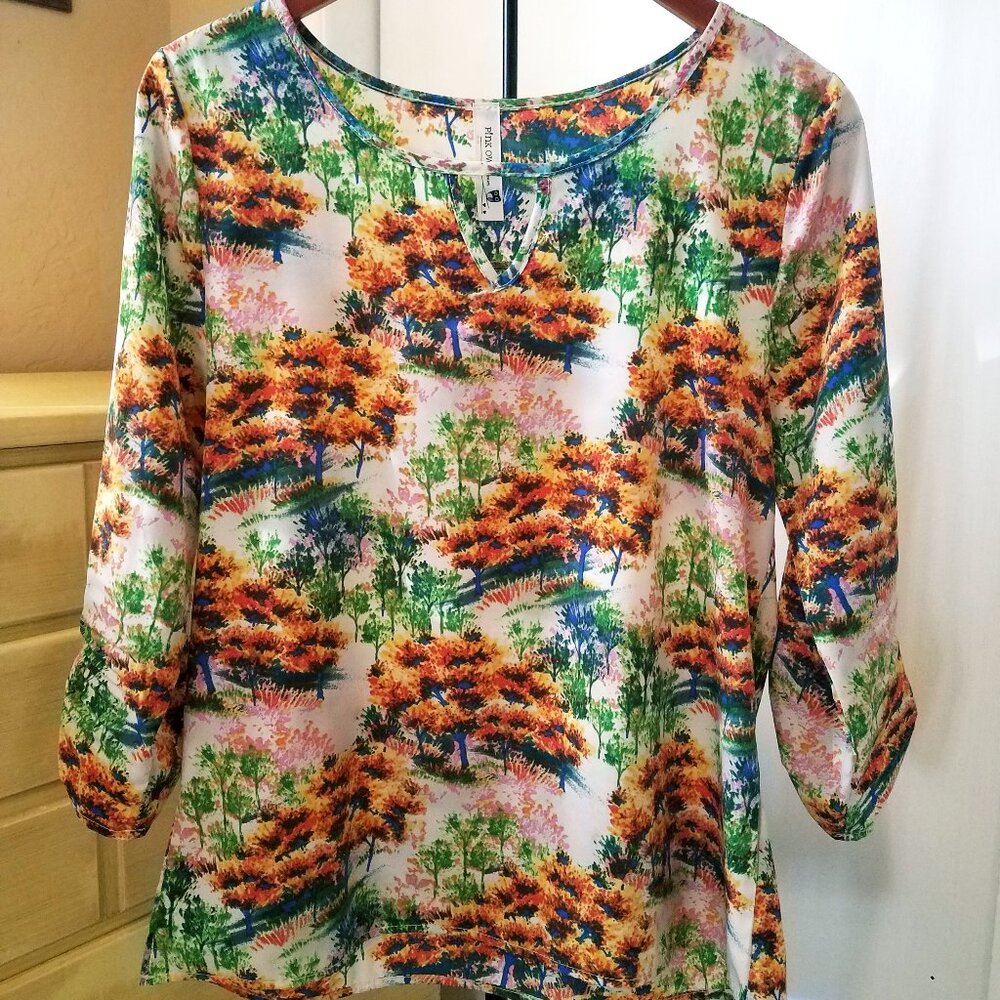 Anthropologie Pink Owl Retro Print Blouse, Women's M